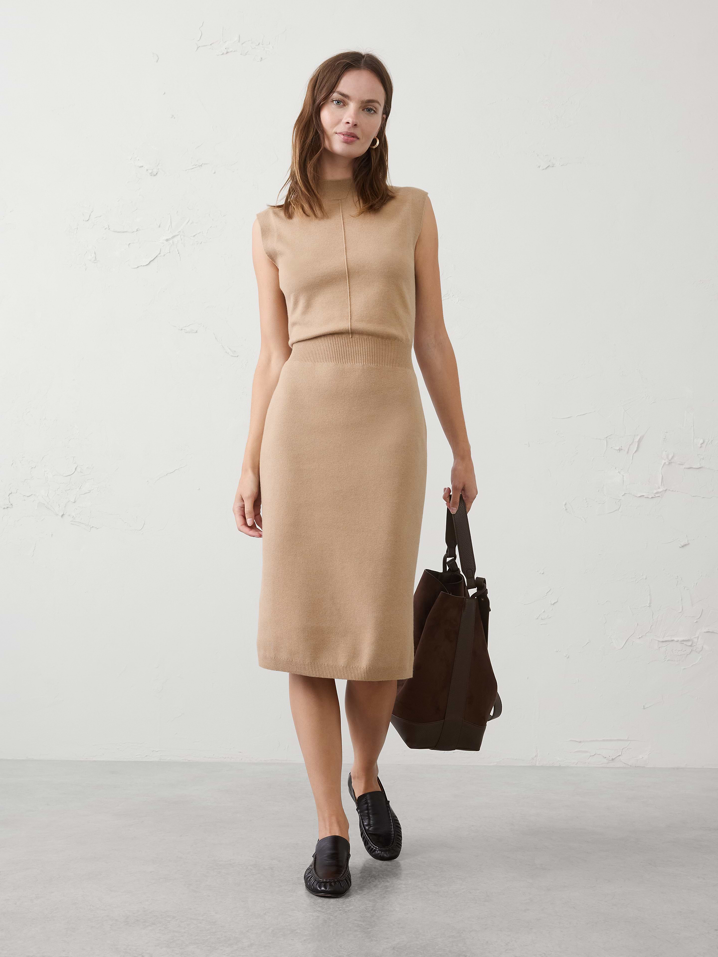 Image number 1 showing, Blouson Mock-Neck Midi Sweater Dress