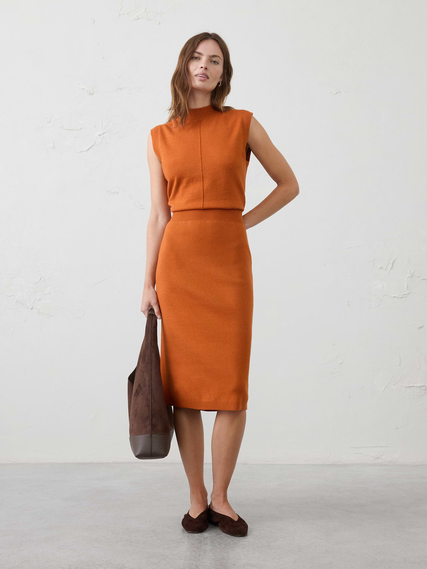 Image number 1 showing, Blouson Mock-Neck Midi Sweater Dress
