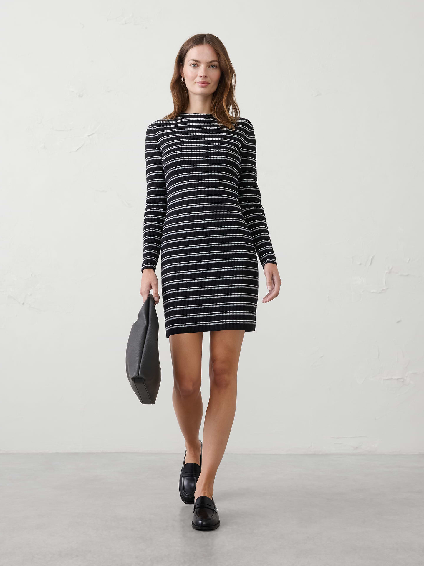 Image number 1 showing, Ribbed Mock-Neck Mini Sweater Dress