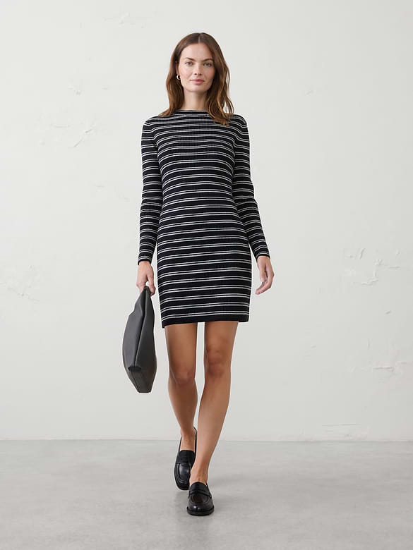 Ribbed Mock-Neck Mini Sweater Dress