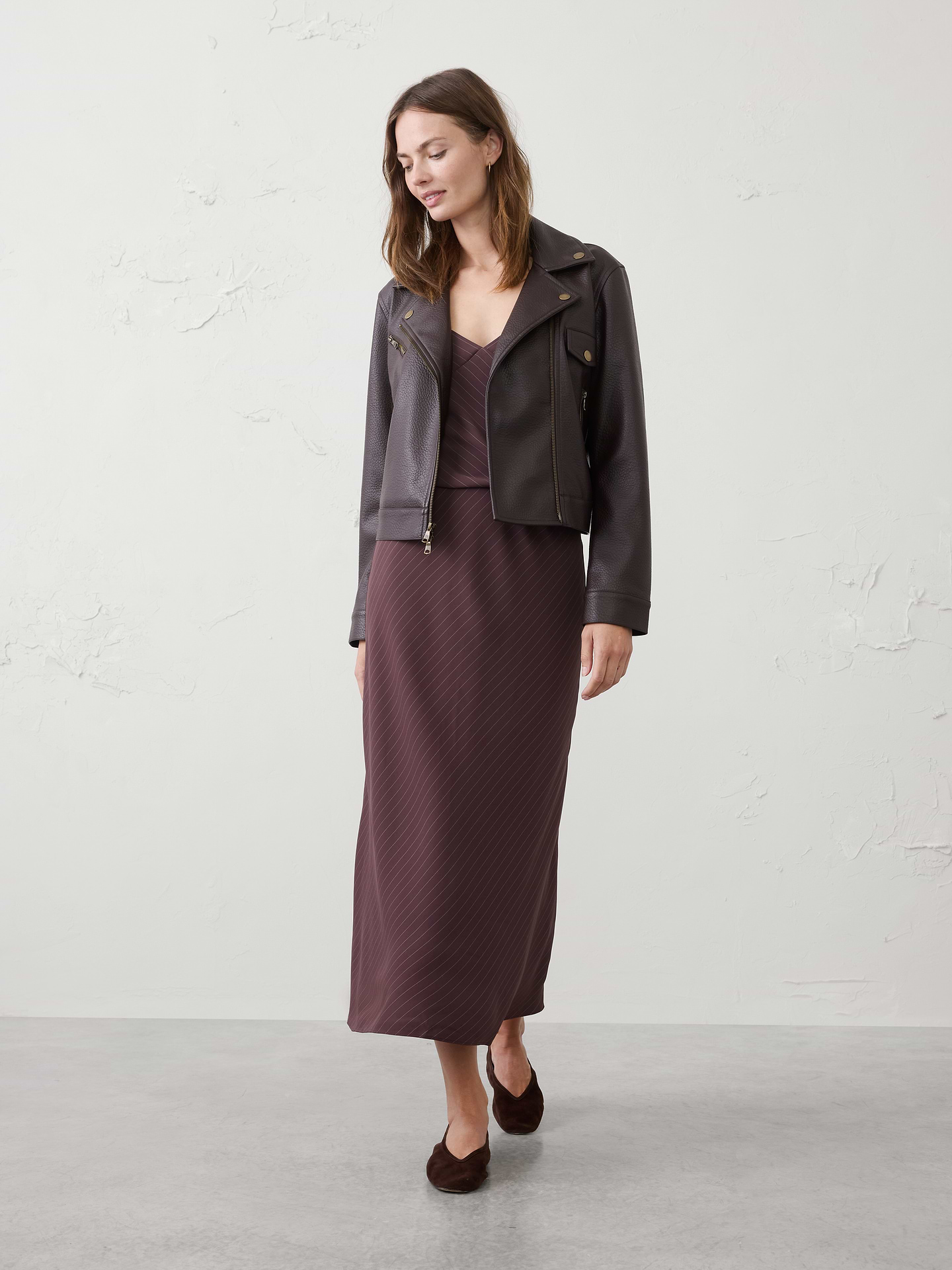 Image number 1 showing, Crepe Pinstripe Pull-On Midi Skirt