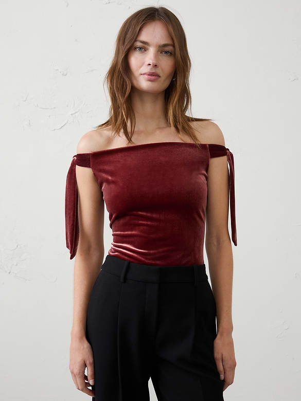 Velvet Off-Shoulder Tie Top