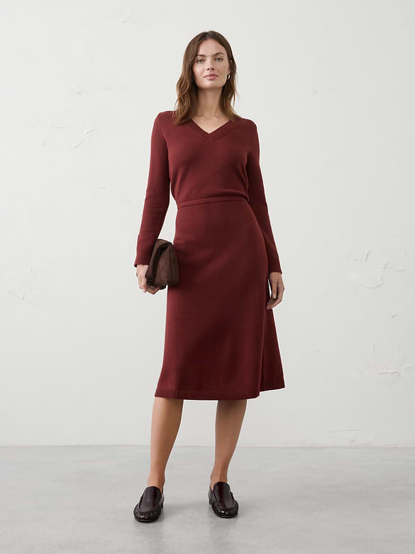 V-Neck Sweater Midi Dress