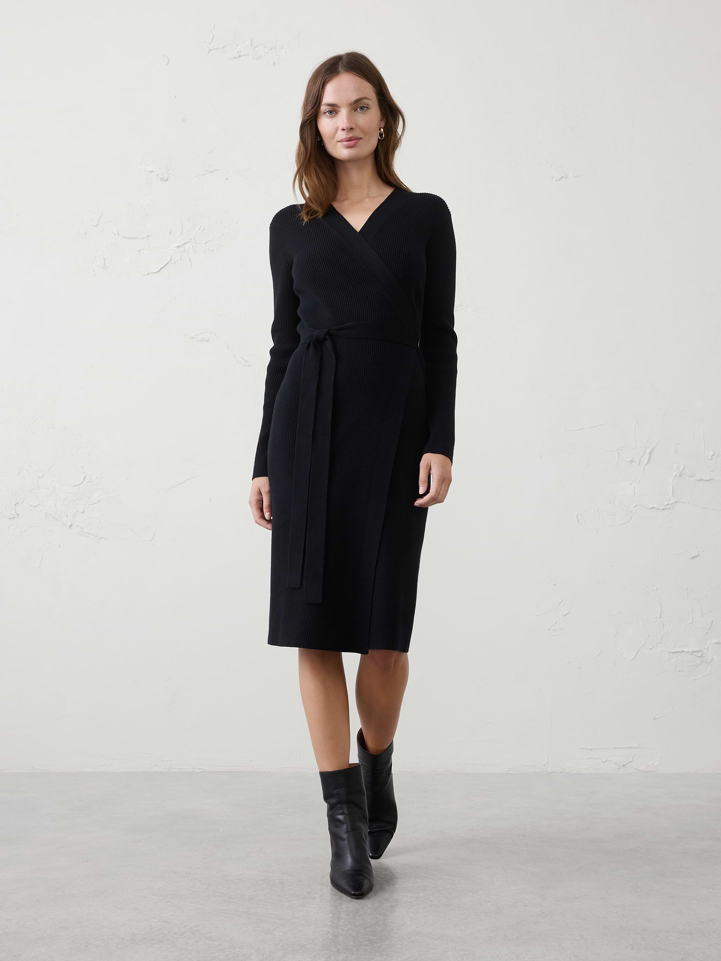 Image number 1 showing, Ribbed Wrap Sweater Midi Dress