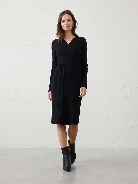 Ribbed Wrap Sweater Midi Dress
