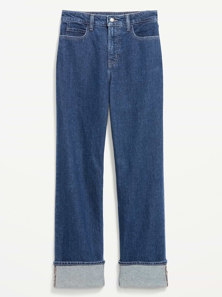 L'image numéro 1 présente Jean profilé à jambe large à revers et à taille très haute