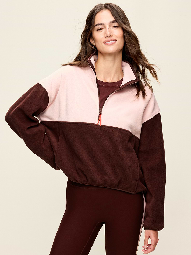 Image number 1 showing, Oversized Half-Zip Cropped Fleece Sweatshirt