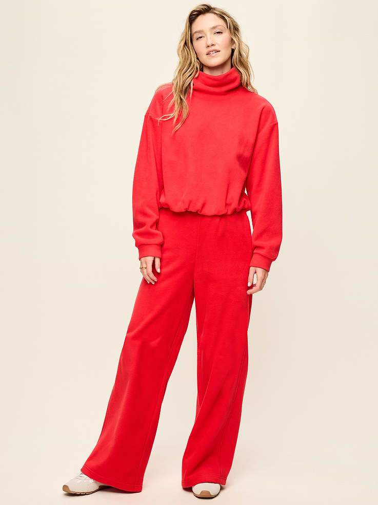 Image number 2 showing, Extra High-Waisted Microfleece Wide-Leg Sweatpants