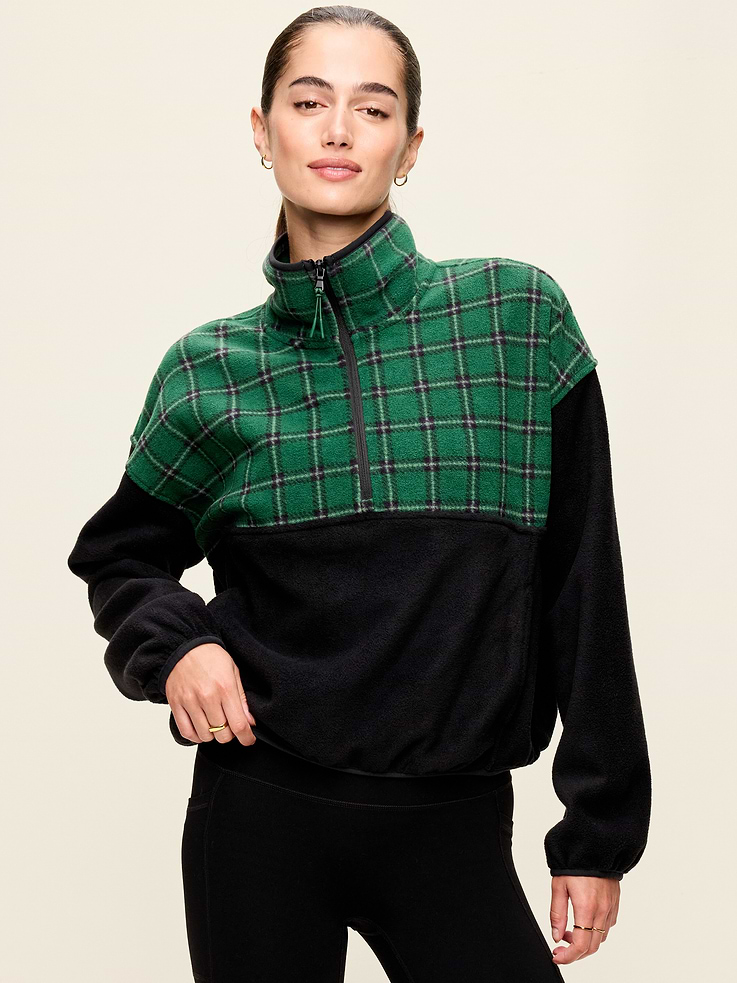 Image number 1 showing, Oversized Half-Zip Cropped Fleece Sweatshirt