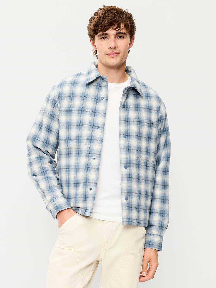 Image number 1 showing, Cropped Insulated Flannel Shacket