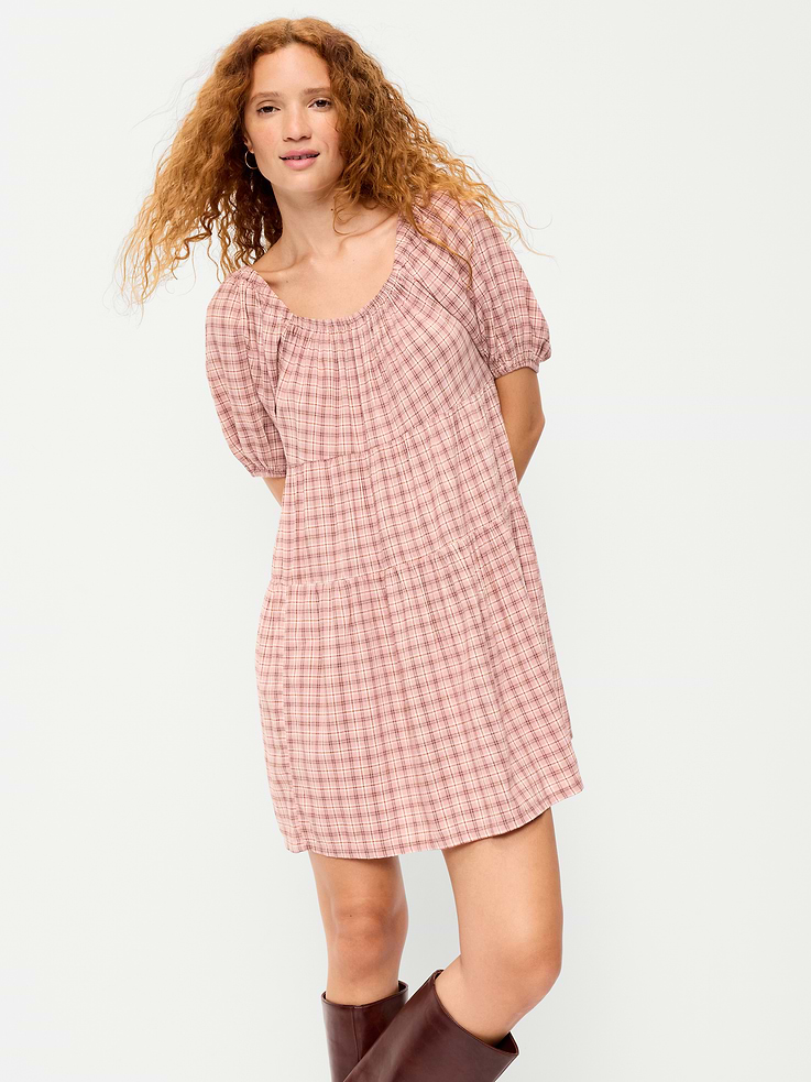 Image number 3 showing, Puff-Sleeve Smocked Mini Swing Dress