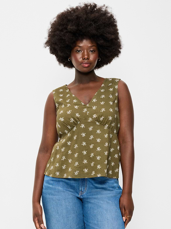 Sleeveless V-Neck Tie-Back Top