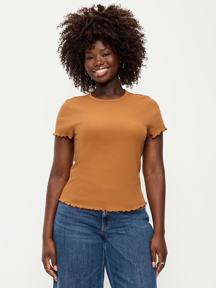 Image number 6 showing, Fitted Waffle-Knit Cropped T-Shirt