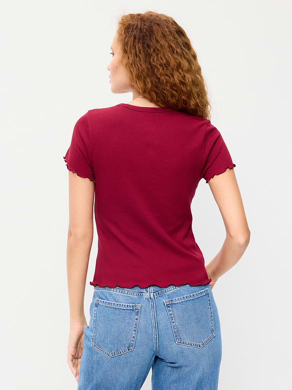 Fitted Waffle-Knit Cropped T-Shirt