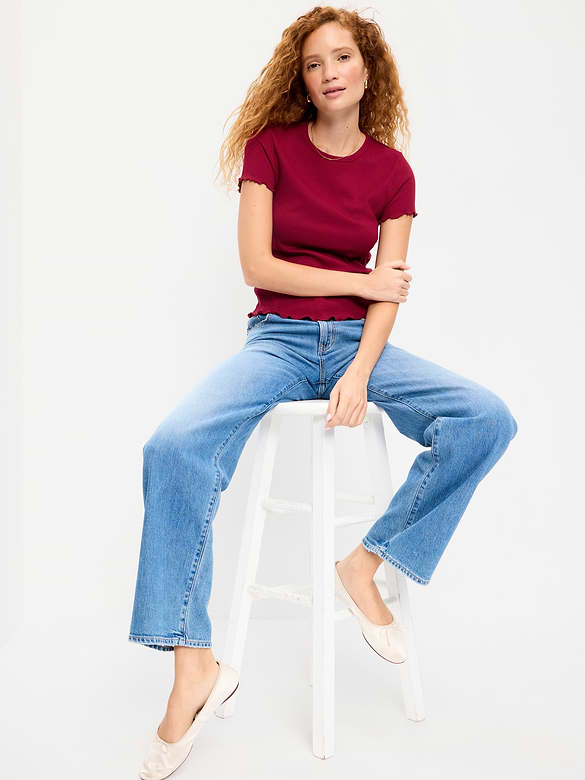 Fitted Waffle-Knit Cropped T-Shirt