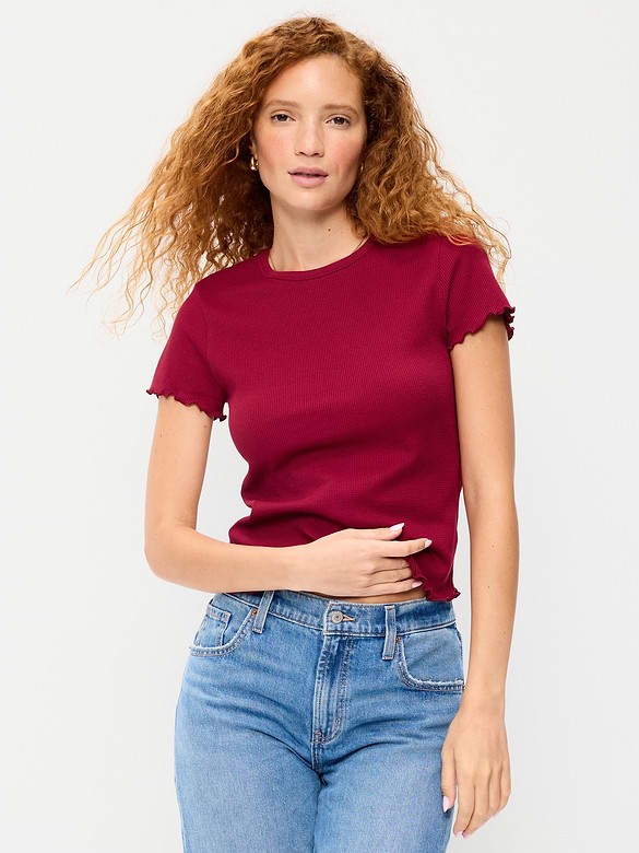 Fitted Waffle-Knit Cropped T-Shirt
