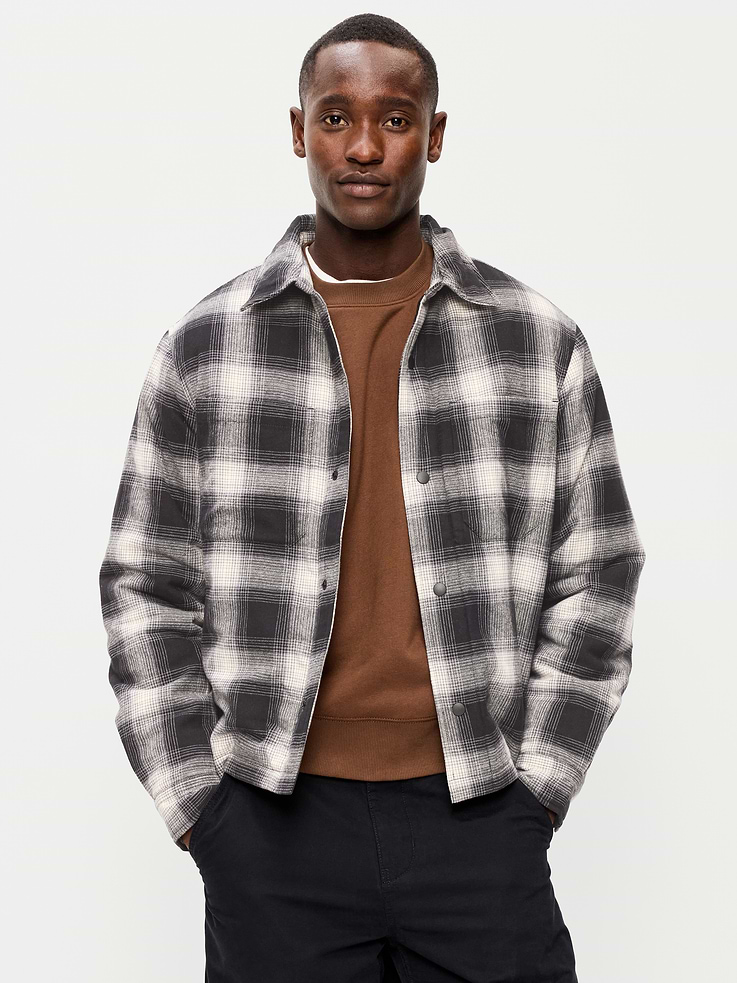 Image number 1 showing, Cropped Insulated Flannel Shacket