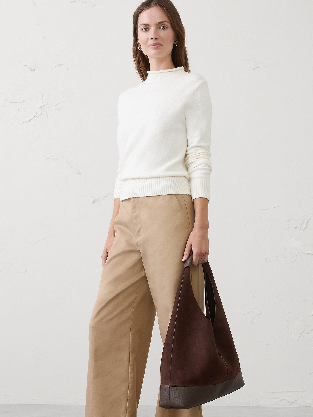 Vegan Suede Mixed Media Medium Slouchy Tote | Banana Republic Factory