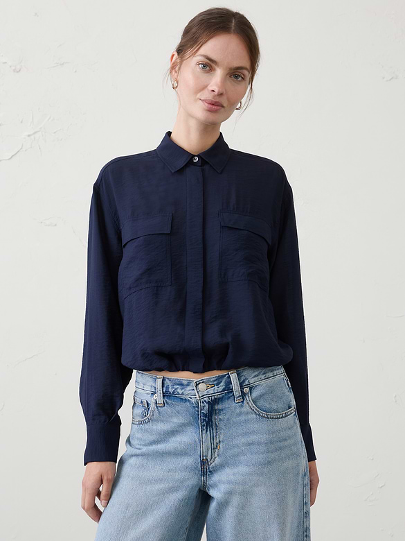 Blouson-Hem Pocket Cropped Shirt