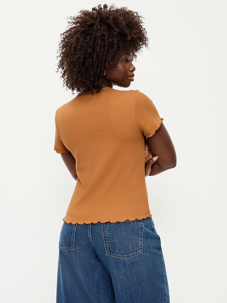 Image number 7 showing, Fitted Waffle-Knit Cropped T-Shirt