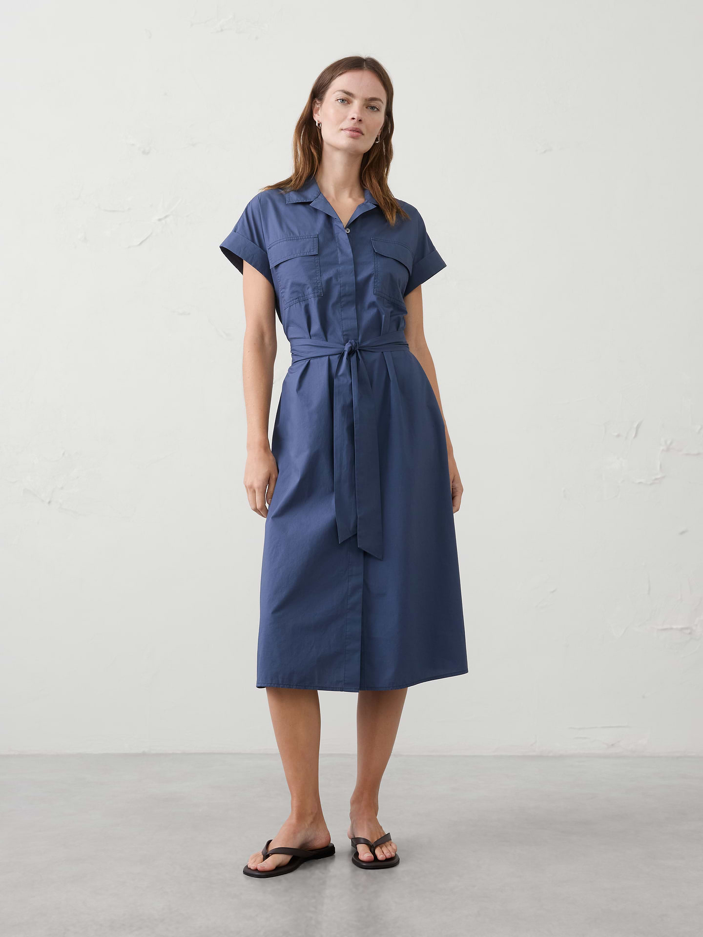 Image number 1 showing, Poplin Utility Midi Shirtdress
