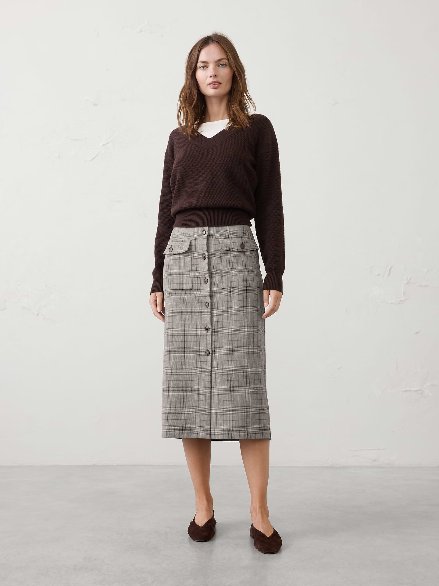 Image number 1 showing, Button-Front Midi Skirt
