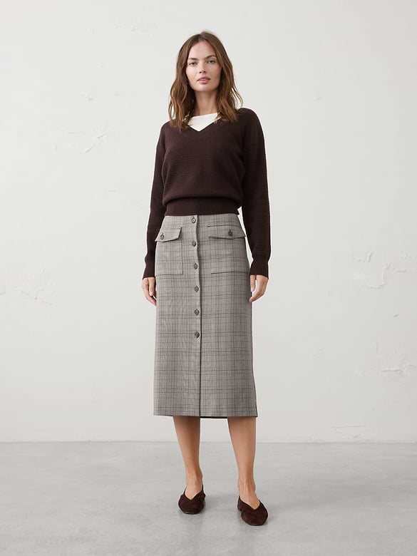Button-Front Midi Skirt