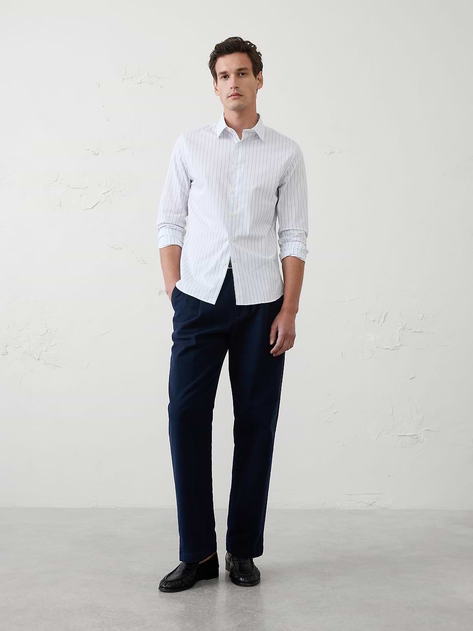 untucked dress shirts Slim-Fit Shirt Size:UK 6 / EU 39 / US 8 black and white midi skirt 2025 Bridesmaid Dress Color Perry ellis The solid long sleeve