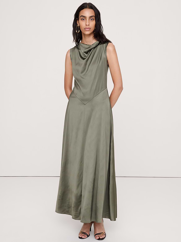 Stretch-Satin Cowl-Neck Maxi Dress