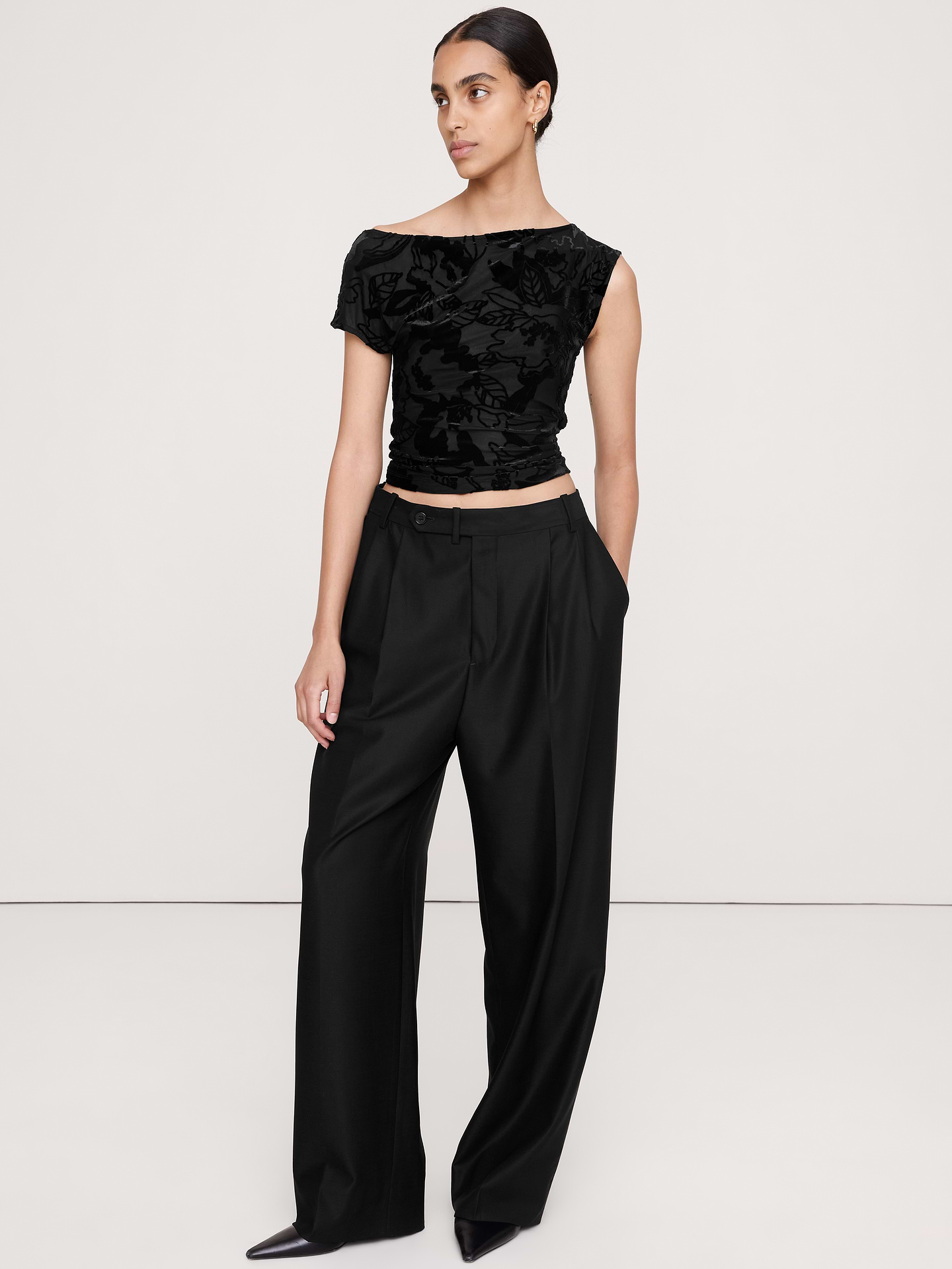 Image 2 of 5, Burnout Velvet Off-Shoulder Top
