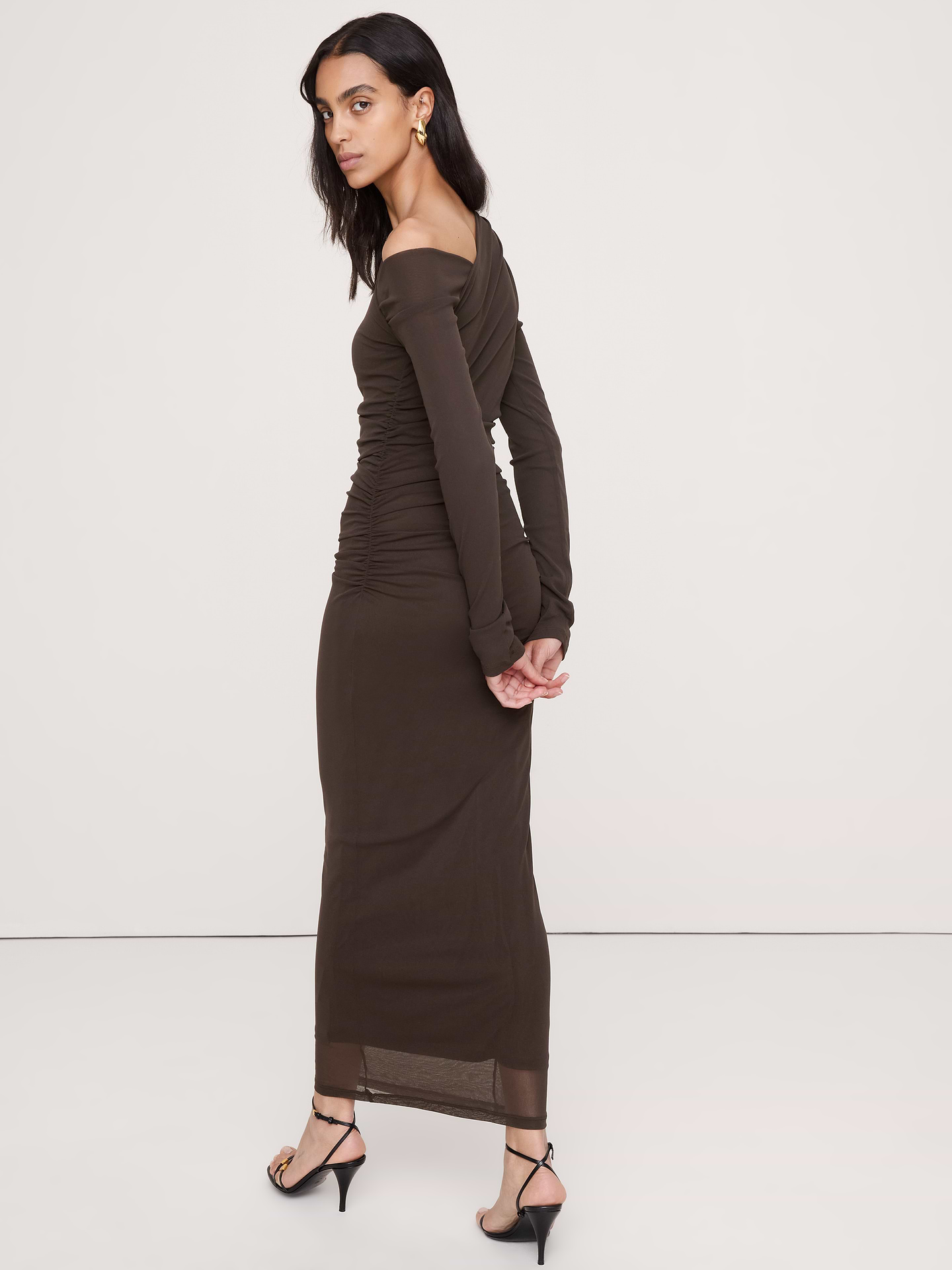 Image number 3 showing, Mesh Asymmetric Ruched Maxi Dress