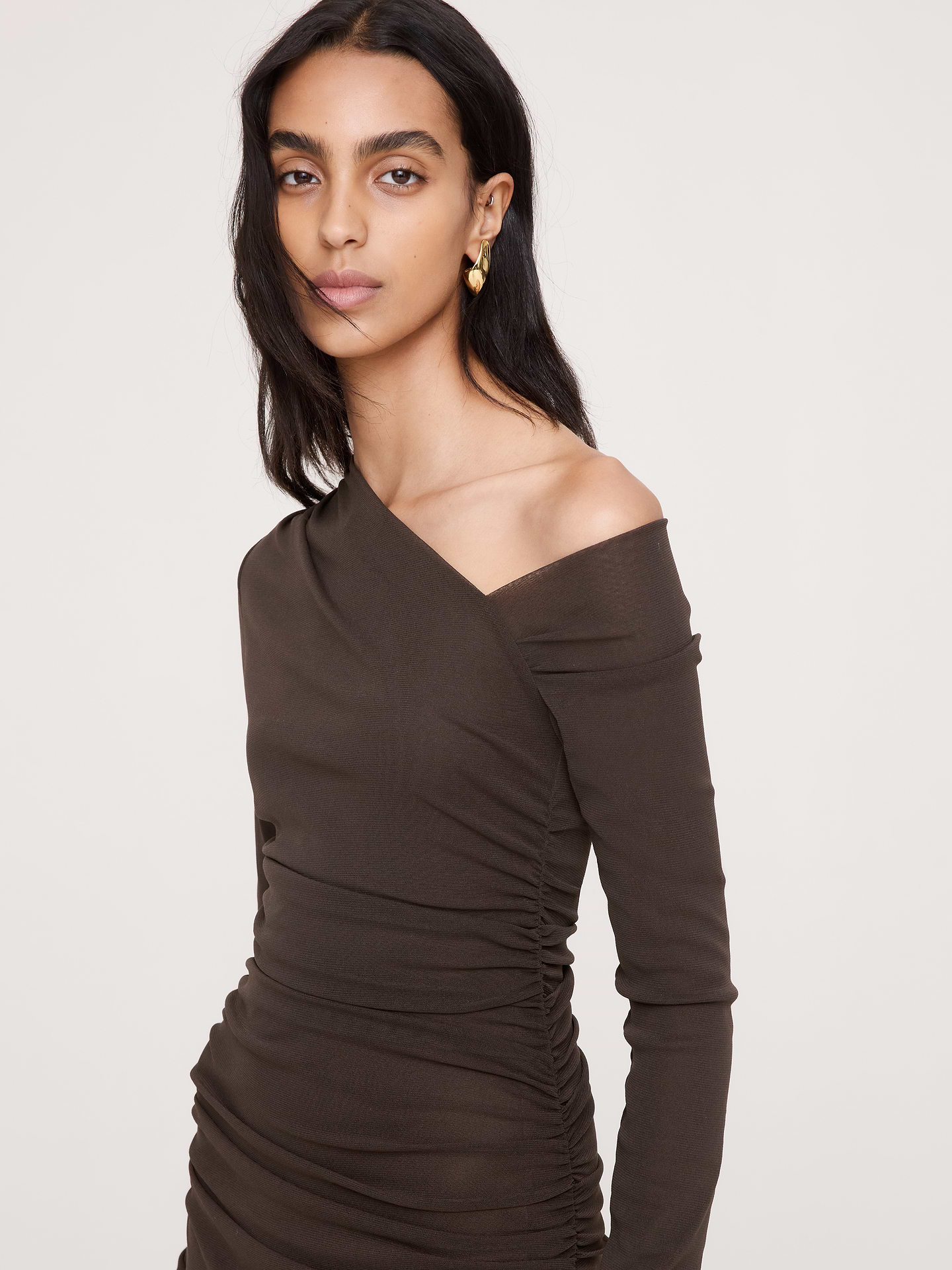 Image number 4 showing, Mesh Asymmetric Ruched Maxi Dress