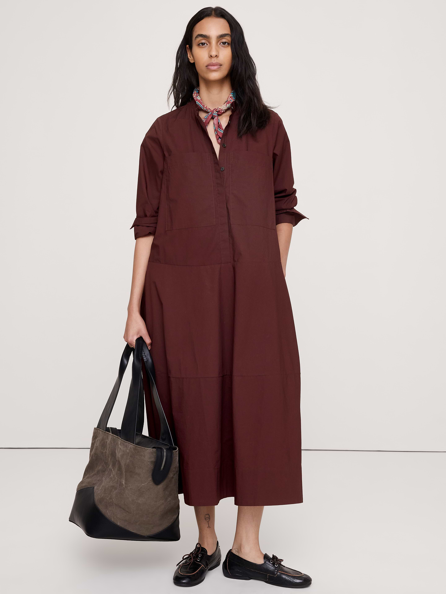Image number 1 showing, Cotton Trapeze Shirt Dress