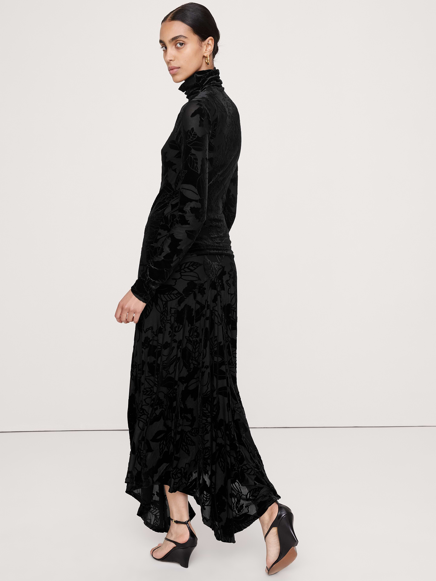 Image 3 of 5, Burnout Velvet Asymmetrical Maxi Skirt