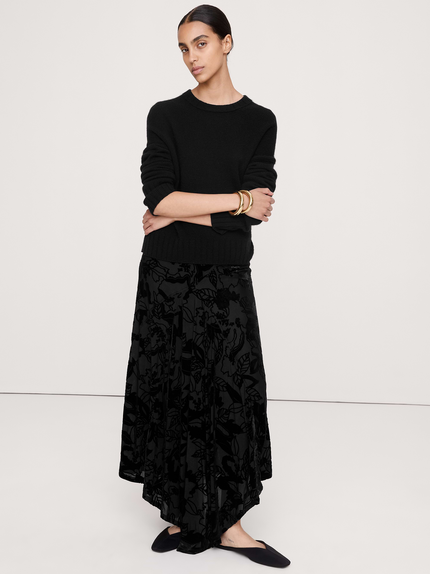 Image 2 of 5, Burnout Velvet Asymmetrical Maxi Skirt