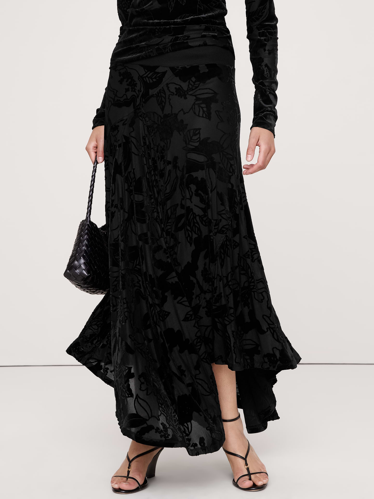 Image 4 of 5, Burnout Velvet Asymmetrical Maxi Skirt