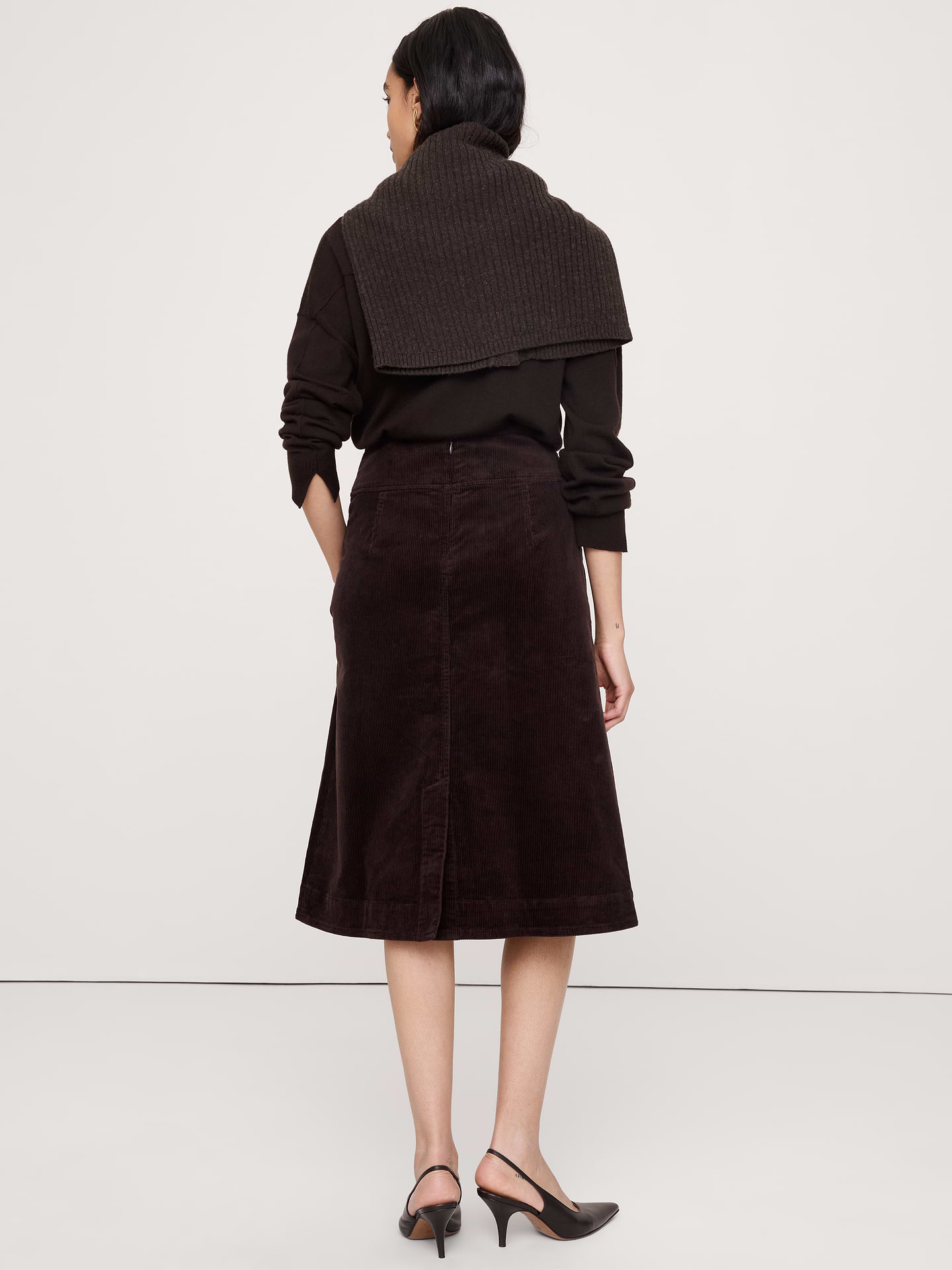 Image number 2 showing, Corduroy Asymmetrical-Slit Midi Skirt