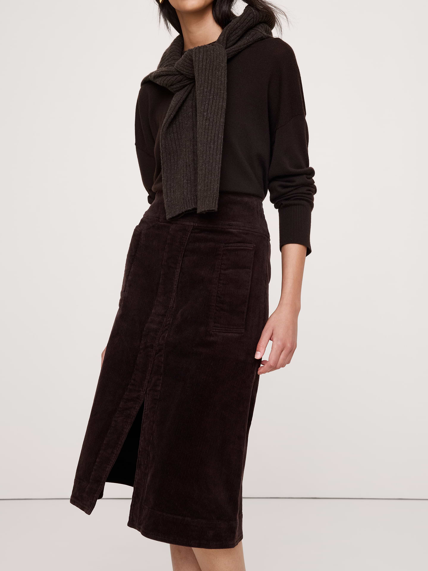 Image number 3 showing, Corduroy Asymmetrical-Slit Midi Skirt