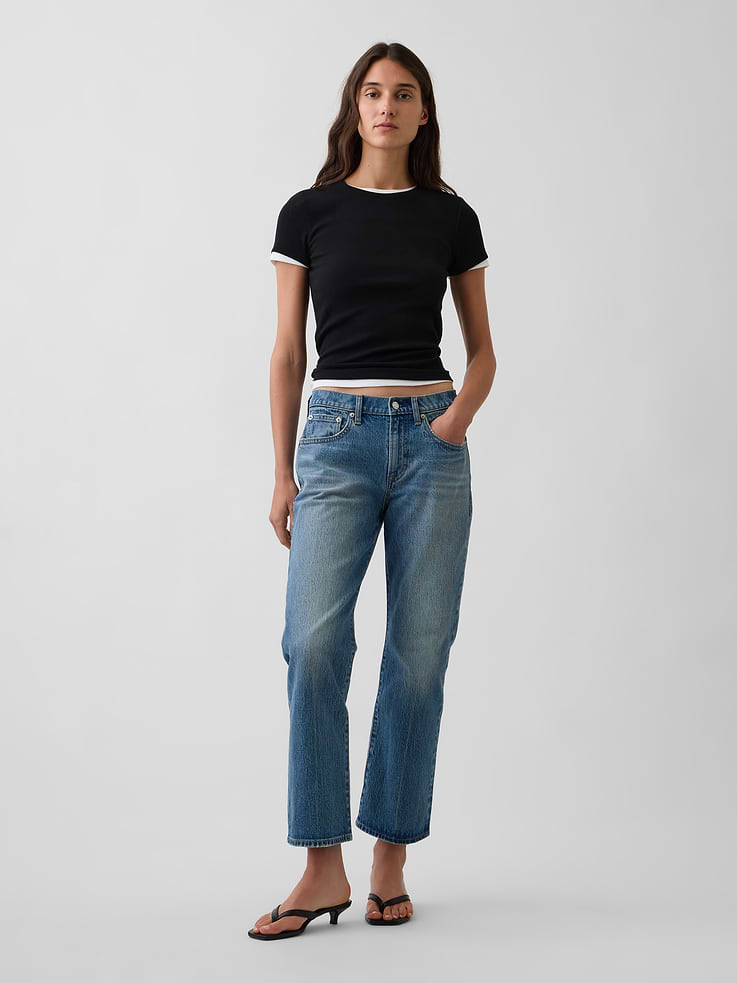 Image number 1 showing, Mid Rise Flare Crop Jeans