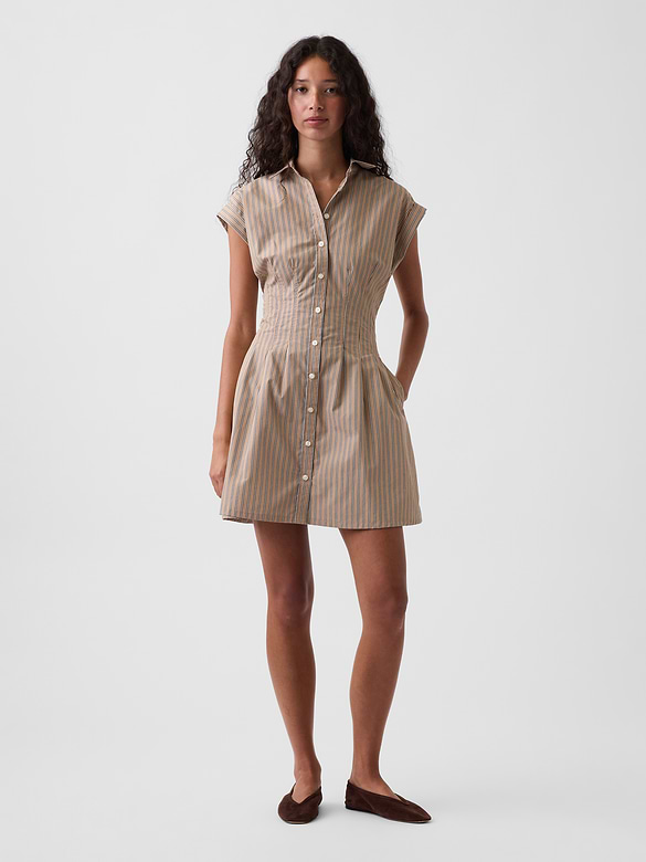 Poplin Stripe Cinched Mini Shirtdress