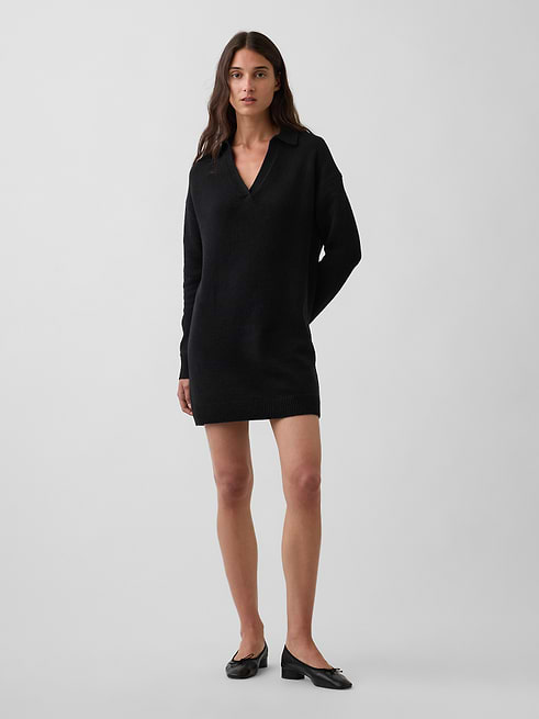 oversized black sweater dress CashSoft Polo Mini color:Harvest Maize