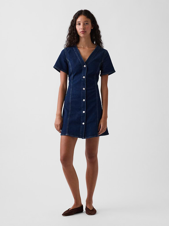 Denim V-Neck Mini Dress