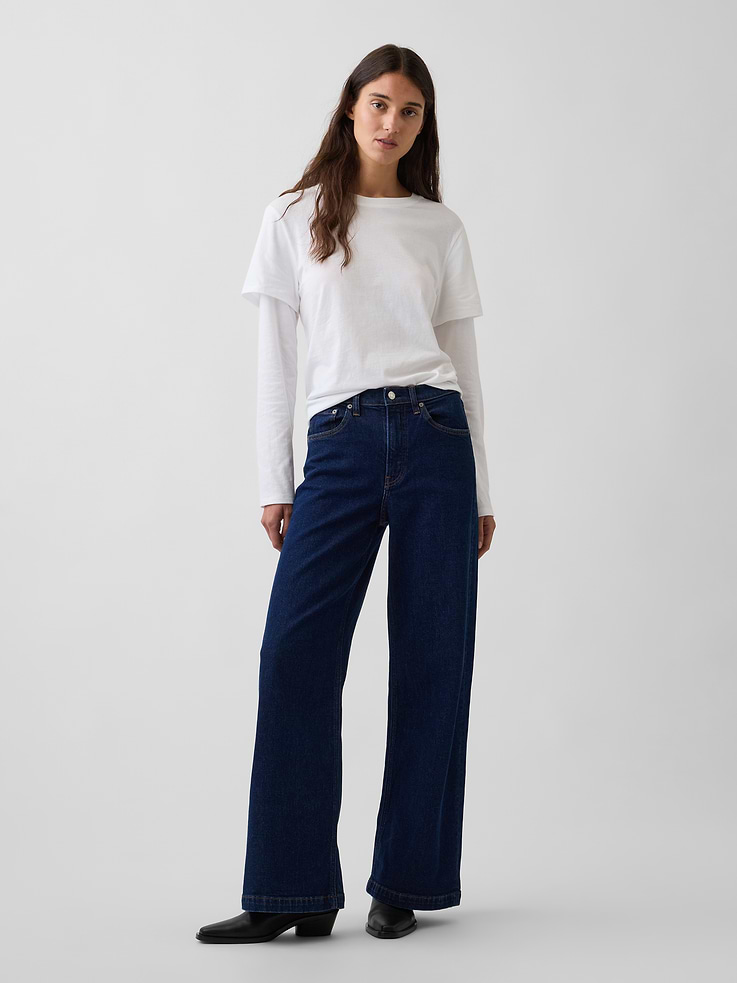 Image number 1 showing, High Rise Stride Wide-Leg Jeans