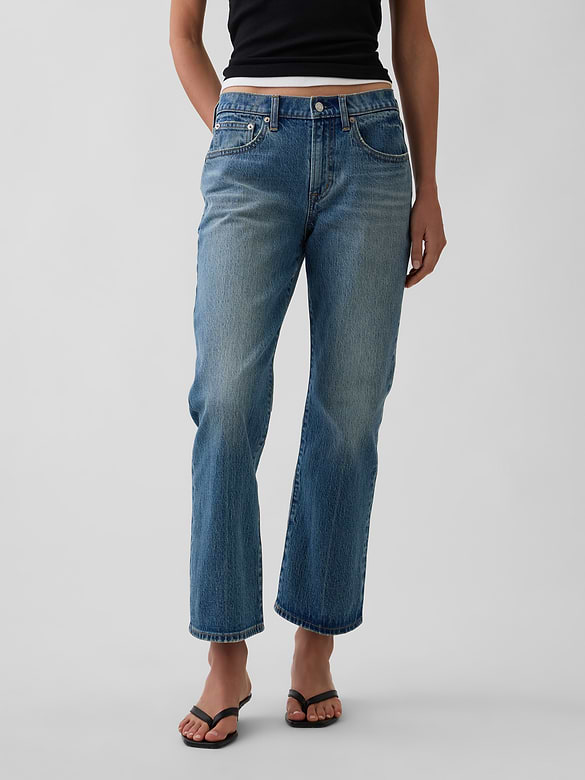 Mid Rise Flare Crop Jeans