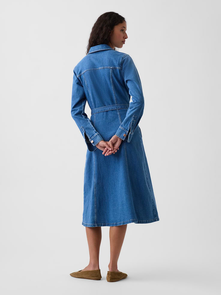 Image number 2 showing, Denim Tie-Belt Midi Shirtdress