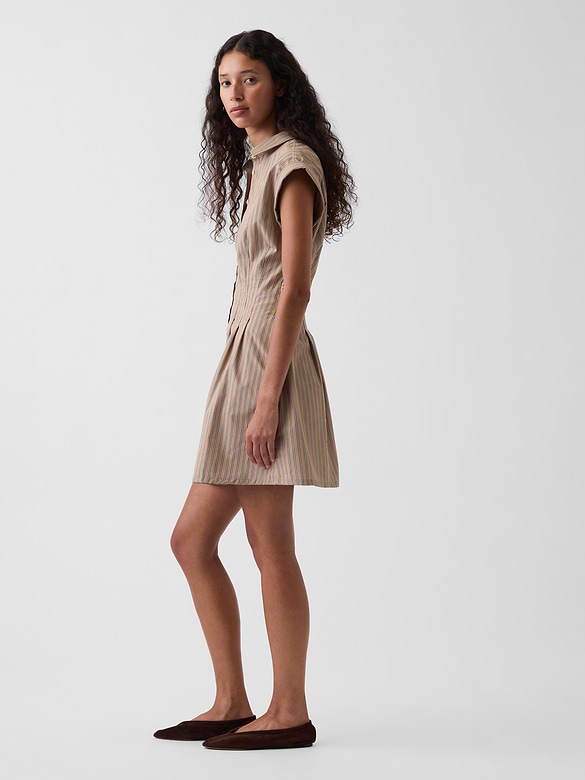 Poplin Stripe Cinched Mini Shirtdress
