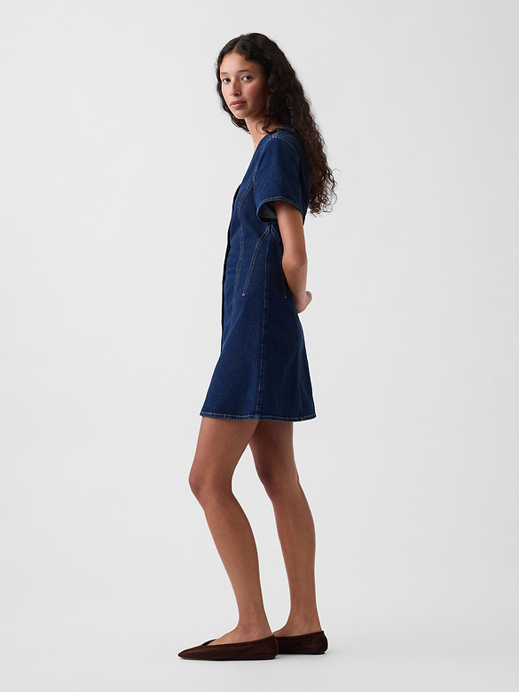 Denim V-Neck Mini Dress