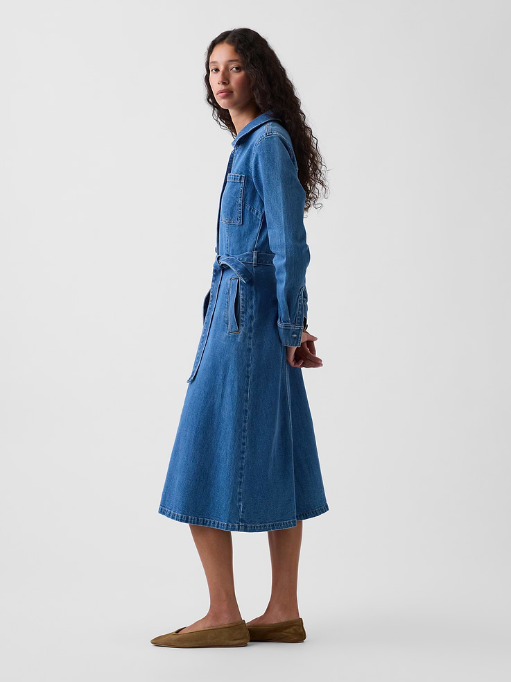Image number 3 showing, Denim Tie-Belt Midi Shirtdress