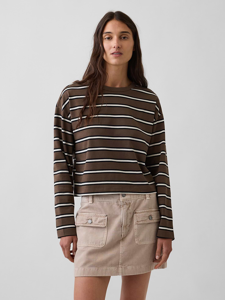 Image number 1 showing, Knit Oversized Crop T-Shirt