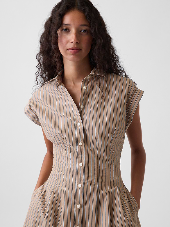 Poplin Stripe Cinched Mini Shirtdress